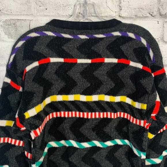 Vintage Rainbow Colourful Stripped Balloon Sleeve Crewneck Sweater - Picture 6 of 13